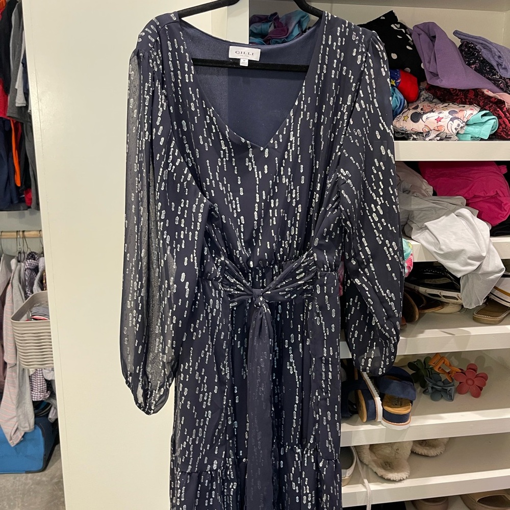 Gilli Blue Long Sleeve V-Neck Sundress